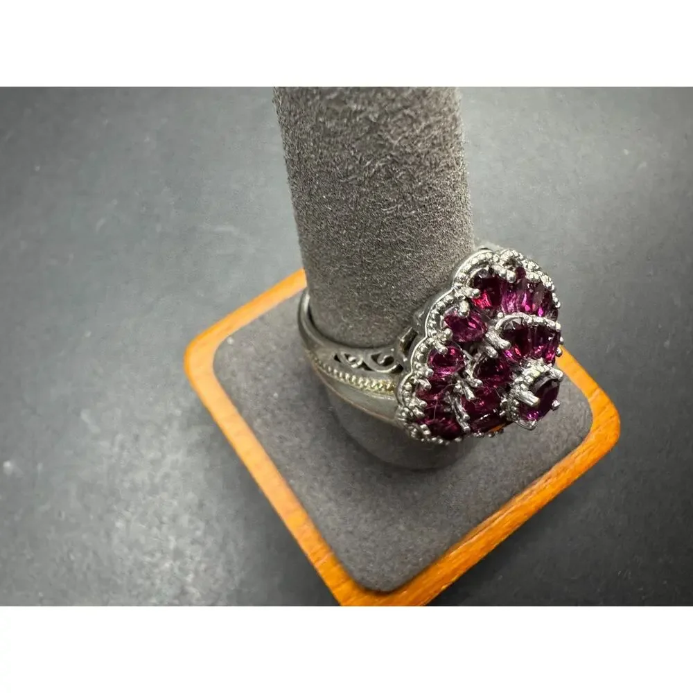 Chuck Clemency STS Sterling Silver 925 Rhodolite Garnet Cluster Ring Sz 10